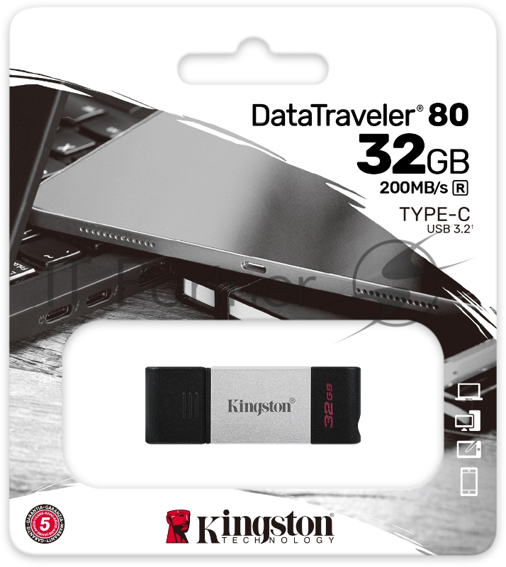 Накопитель KINGSTON DT80 32GB Flash USB 3.2 Gen 1, USB-C Storage