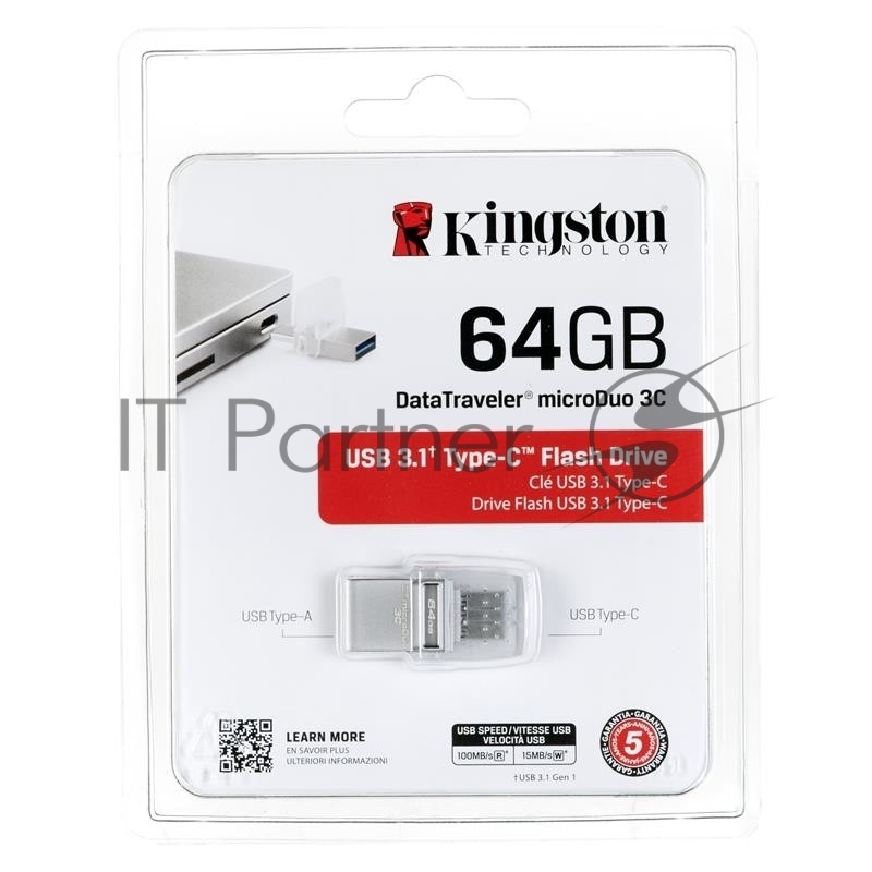 Флеш Диск Kingston 64Gb DataTraveler microDuo DTDUO3C/64GB USB3.0 серебристый