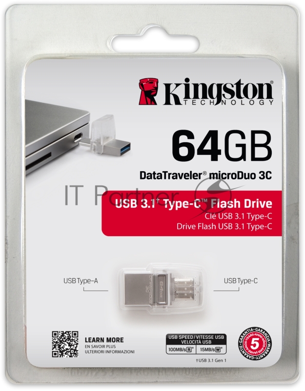 Флеш Диск Kingston 64Gb DataTraveler microDuo DTDUO3C/64GB USB3.0 серебристый