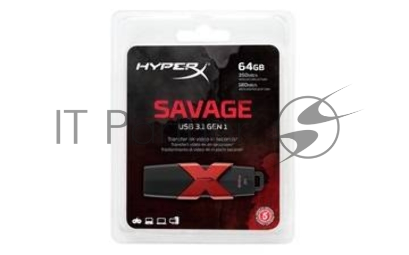 Флеш Диск Kingston 64Gb HyperX Savage HXS3/64GB USB3.0 черный/красный