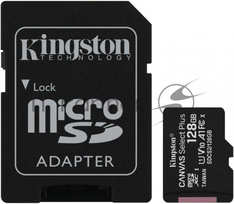 Флеш карта microSDHC 128GB microSDXC Kingston <SDCS2/128GB> Class10 UHS-I Canvas Select up to 100MB/s с адапт.