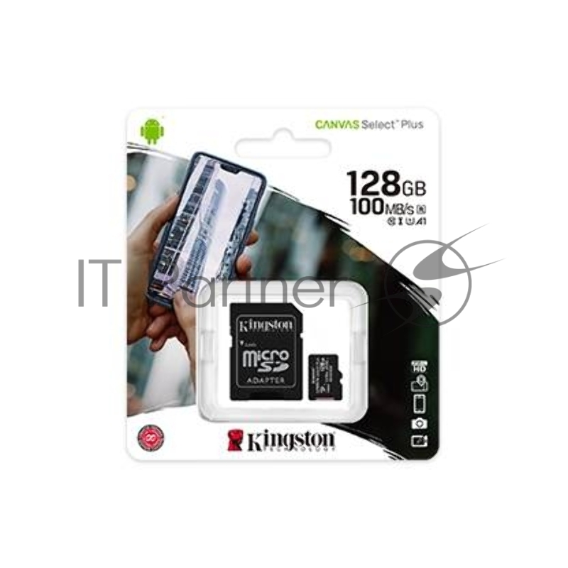 Флеш карта microSDHC 128GB microSDXC Kingston <SDCS2/128GB> Class10 UHS-I Canvas Select up to 100MB/s с адапт.