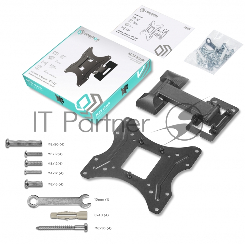 Кронштейн ONKRON M2S для телевизора 17-43 наклонно-поворотный, чёрный