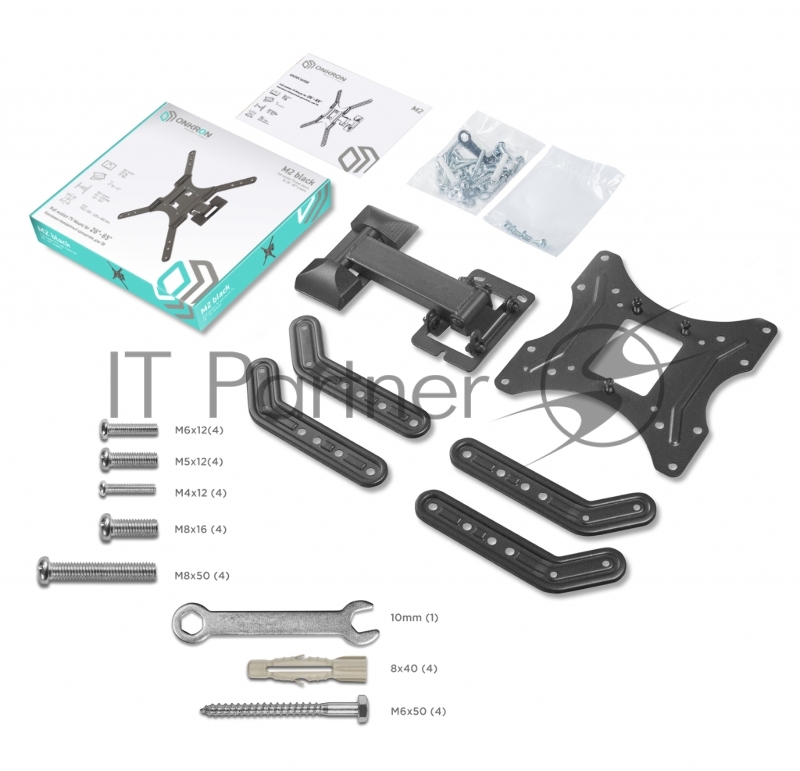 Кронштейн ONKRON M2 для телевизора 26-65 наклонно-поворотный, чёрный