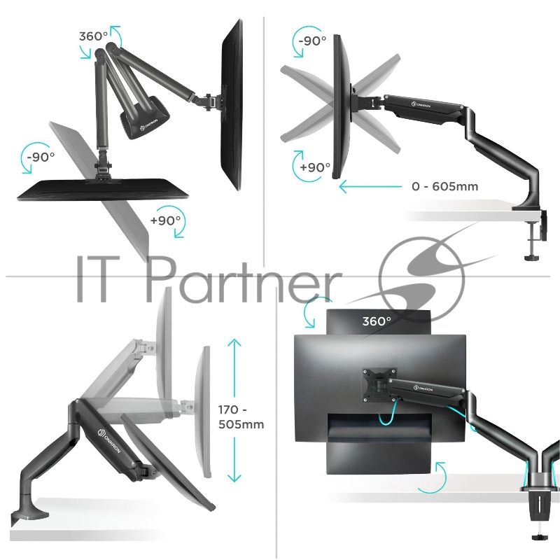 Кронштейн для 2 мониторов ONKRON G200 для монитора 13-32 настольный, чёрный