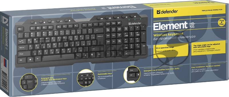 Беспроводная клавиатура Defender Element HB-195 RU,черный,мультимедиа