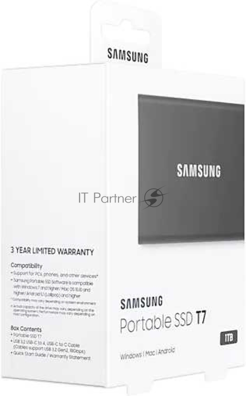 Твердотельный накопитель Samsung SSD 1TB T7 Touch, USB Type-C, R/W 1000/1050MB/s, Titanium