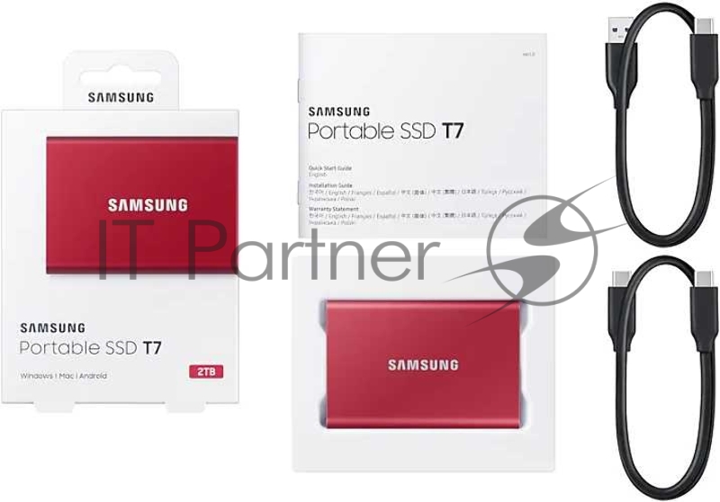 Твердотельный накопитель Samsung SSD 2TB T7 Touch, USB Type-C, R/W 1000/1050MB/s, Red