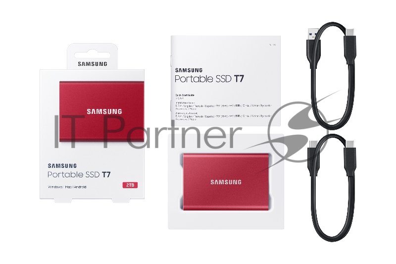 Твердотельный накопитель Samsung SSD 2TB T7 Touch, USB Type-C, R/W 1000/1050MB/s, Red