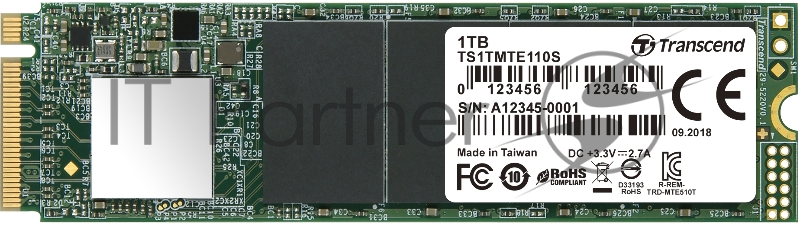 Твердотельный диск 1TB Transcend MTE110S, 3D TLC NAND, M.2 2280,PCIe Gen3x4, DRAM-less