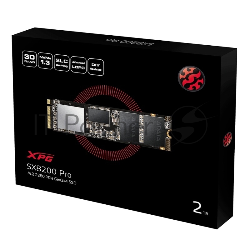 SSD накопитель ADATA M.2 2.0Tb SX8200 Pro <ASX8200PNP-2TT-C> (PCI-E 3.0 x4, up to 3350/2800Mbs, 390000 IOPs, 3D TLC, NVMe, 22x80mm)