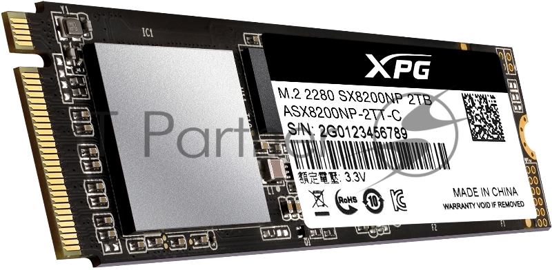 SSD накопитель ADATA M.2 2.0Tb SX8200 Pro <ASX8200PNP-2TT-C> (PCI-E 3.0 x4, up to 3350/2800Mbs, 390000 IOPs, 3D TLC, NVMe, 22x80mm)