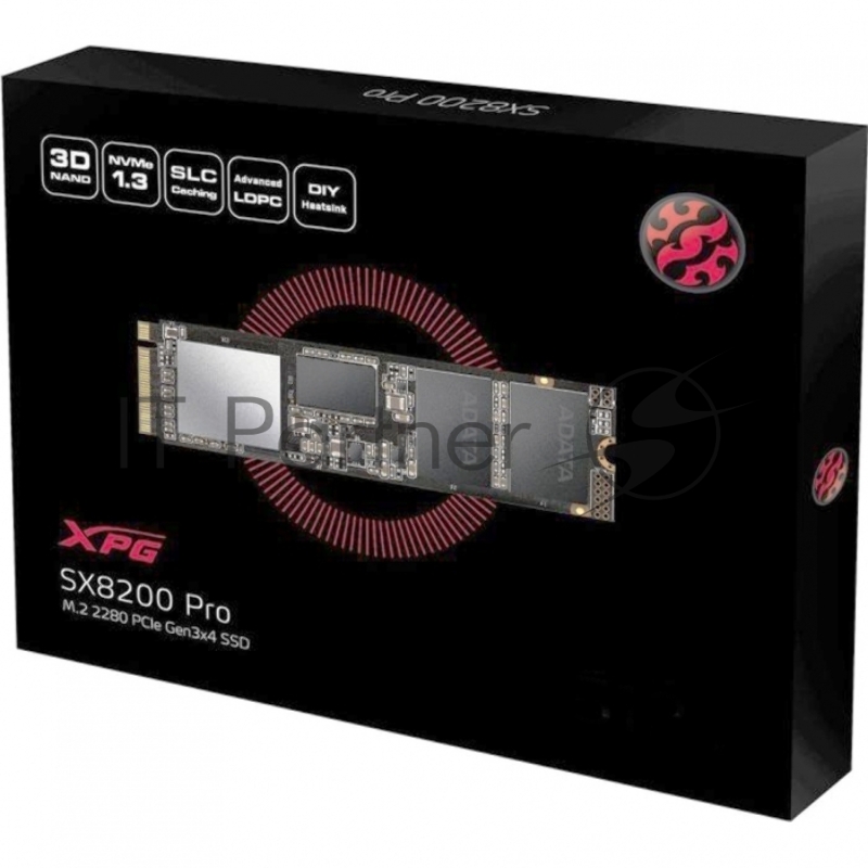 SSD накопитель ADATA M.2 2.0Tb SX8200 Pro <ASX8200PNP-2TT-C> (PCI-E 3.0 x4, up to 3350/2800Mbs, 390000 IOPs, 3D TLC, NVMe, 22x80mm)