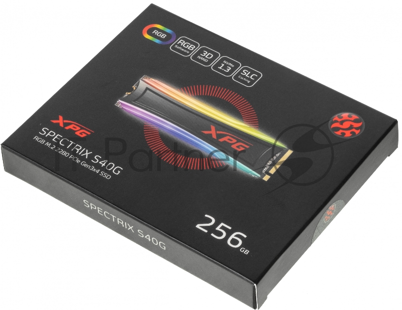 Твердотельный накопитель ADATA SPECTRIX S40G RGB SSD 256GB, 3D TLC, M.2 (2280), PCIe Gen 3.0 x4, NVMe, R3500/W1200, TBW 160