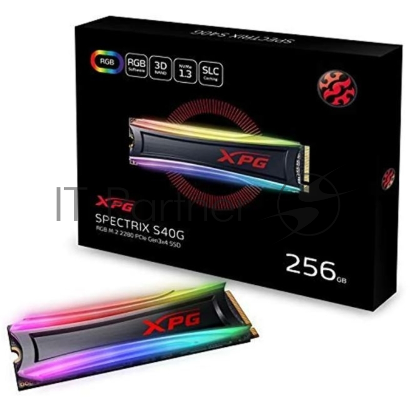 Твердотельный накопитель ADATA SPECTRIX S40G RGB SSD 256GB, 3D TLC, M.2 (2280), PCIe Gen 3.0 x4, NVMe, R3500/W1200, TBW 160