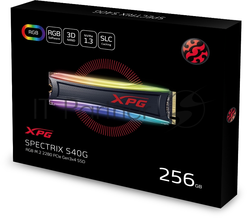 Твердотельный накопитель ADATA SPECTRIX S40G RGB SSD 256GB, 3D TLC, M.2 (2280), PCIe Gen 3.0 x4, NVMe, R3500/W1200, TBW 160