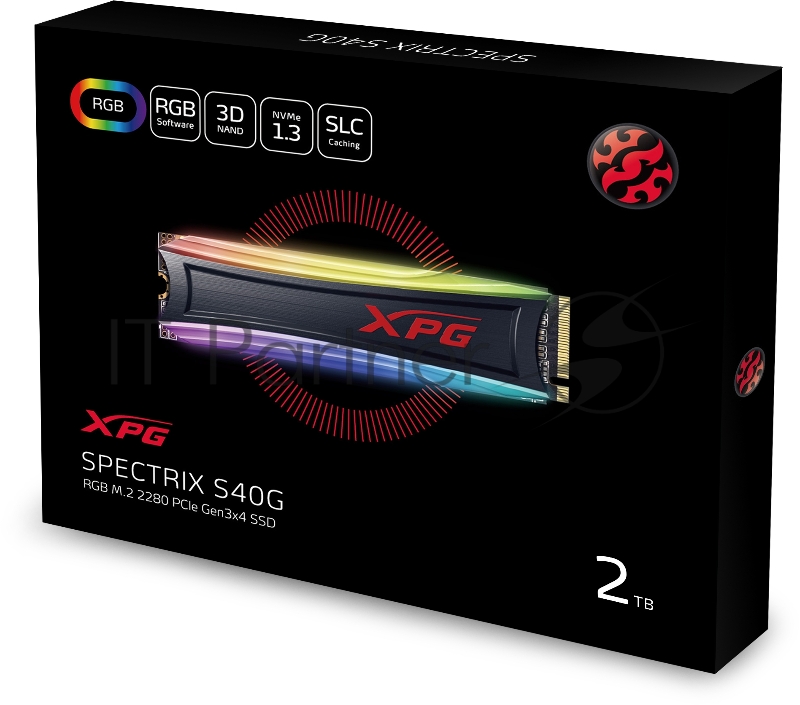 Твердотельный накопитель ADATA SPECTRIX S40G RGB SSD 2TB, 3D TLC, M.2 (2280), PCIe Gen 3.0 x4, NVMe, R3500/W1900, TBW 1280