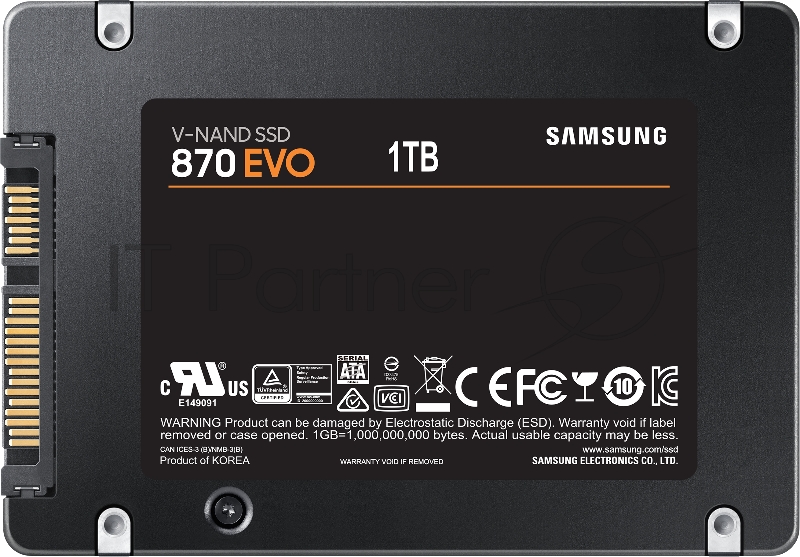Накопитель SSD 2.5 Samsung 1.0Tb 870 EVO Series <MZ-77E1T0BW> (SATA3, up to 560/530MBs, 98000 IOPs, 3D TLC, MKX, DDR4 1Gb, 7mm)