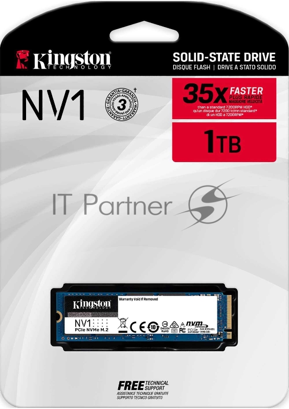 SSD накопитель 1000GB Kingston NV1 M.2 2280 NVMe R/W 2100/1700MB/s 240TBW SNVS/1000G