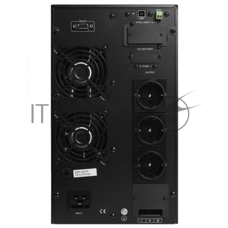 Источник бесперебойного питания UPS POWERMAN Online 3000, LCD, double conversion, 3000VA, 2700W, 8 pcs IEC320 C13 with redundant power supply, USB, RS232, SNMP slot, EPO connector, battery 12V 9Ah 6 pcs, 1 cable C13/C14, 191 x 337 x 460 mm., 25.52 kg