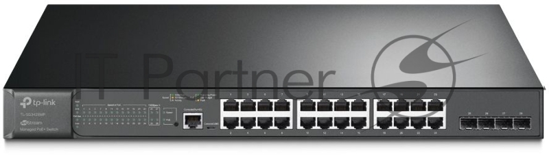 Коммутатор JetStream 28-port Gigabit L2+ Managed Switch with 24-port PoE+, PoE budget up to 384W, support SDN
