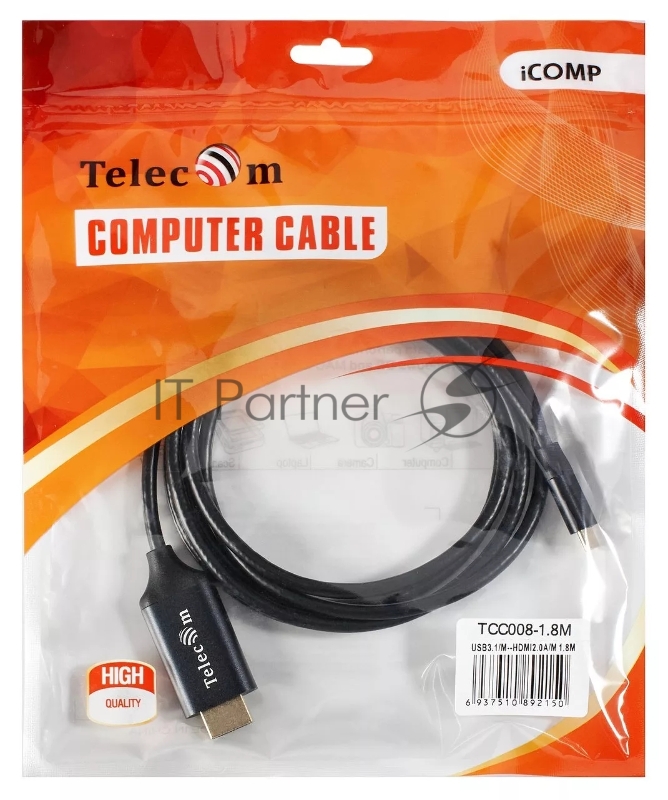 Кабель Telecom USB3.1 Type-Cm --> HDMI A(m) 4K@60Hz, 1.8m <TCC008-1.8M>