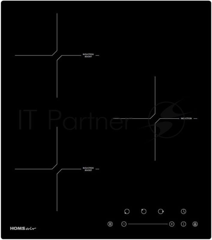 Электрическая индукционная панель HOMSair HIY43BK Электрическая индукционная панель HOMSair HIY43BK/ индукция,45 см, 3 конфорки, сенсорное управление, черный цвет