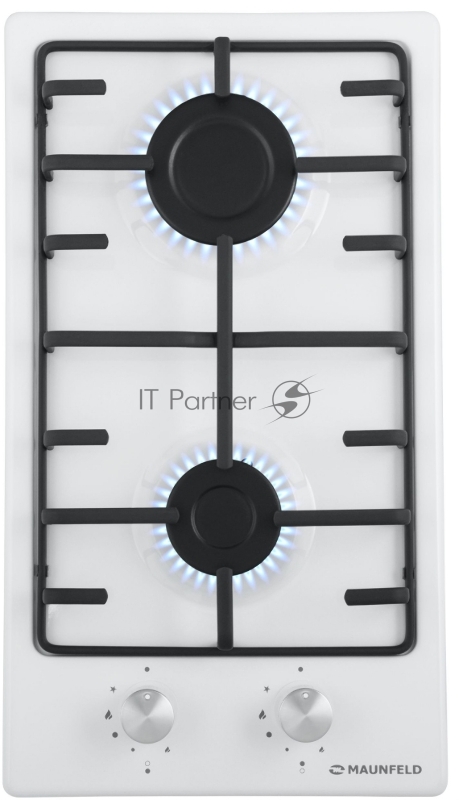 Газовая панель MAUNFELD EGHE.32.3EW/G Домино, • Тип: газовая 30см • Тип установки: независимая • Управление: фронтальное, переключатели поворотные • Нагревательный элемент: конфорка, 2шт • Мощность конфорок, Вт: 2600, 1700 • Материал исполнения: ме
