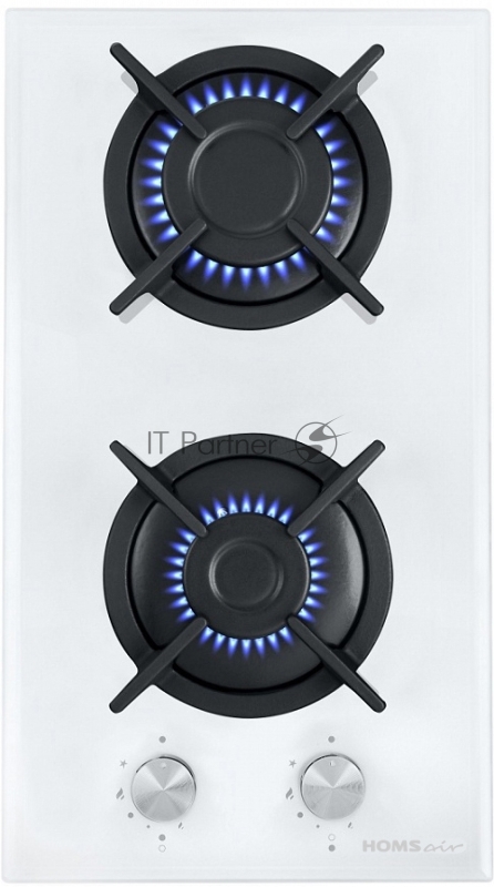 Газовая панель HOMSair HGG321BK Газовая панель HOMSair HGG321BK/ Домино, газовая, 30см, закаленное стекло, чугунные решетки, автоподжиг, газ-контроль, белая