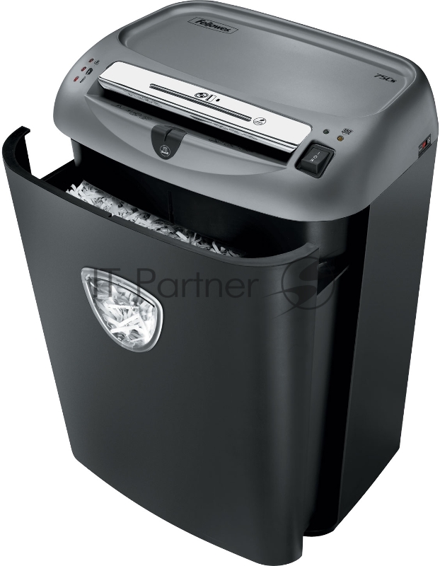 Шредер Fellowes Powershred 75Cs FS-46750 (FS-4675001/FS-4675002){авт., 3.9х50мм, 12лст., 27лтр., уничтожает: скобы, карты, скрепки, CD, селектор кол-ва листов}