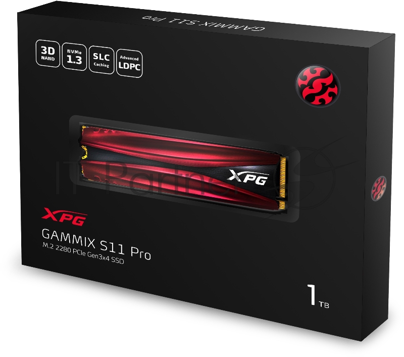 Накопитель SSD M.2 ADATA 1.0Tb XPG S11 Pro <AGAMMIXS11P-1TT-C> (PCI-E 3.0 x4, up to 3500/3000Mbs, 390000 IOPs, 3D TLC, NVMe 1.3, 22x80mm, радиатор)
