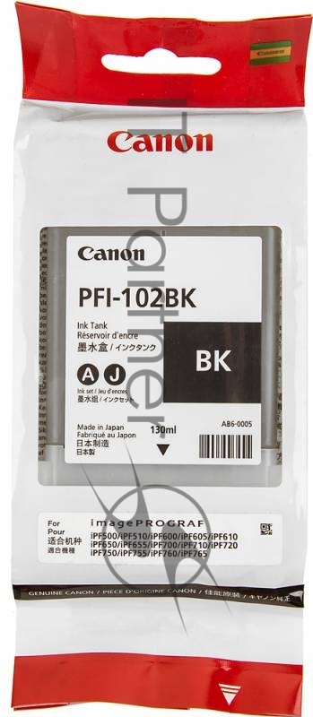 Картридж струйный Canon PFI-102Bk (0895B001) черный, 130 мл., для iPF605, iPF610, iPF650, iPF655, iPF710, iPF750, iPF755, LP17, iPF510