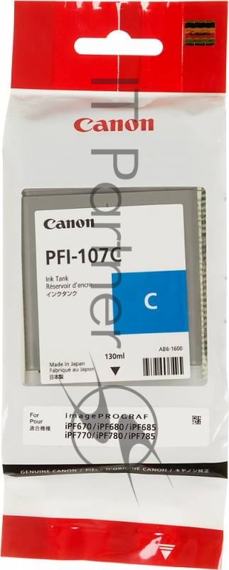 Картридж струйный Canon PFI-107C 6706B001 голубой для Canon iP F680/685/780/785 (130мл)