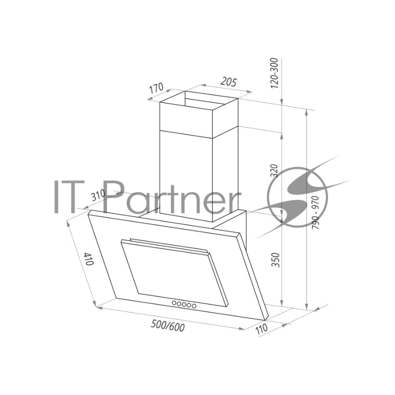 Вытяжка MAUNFELD TOWER C 60 чёрный 520м3/час 3скорости 54дБ 250Вт