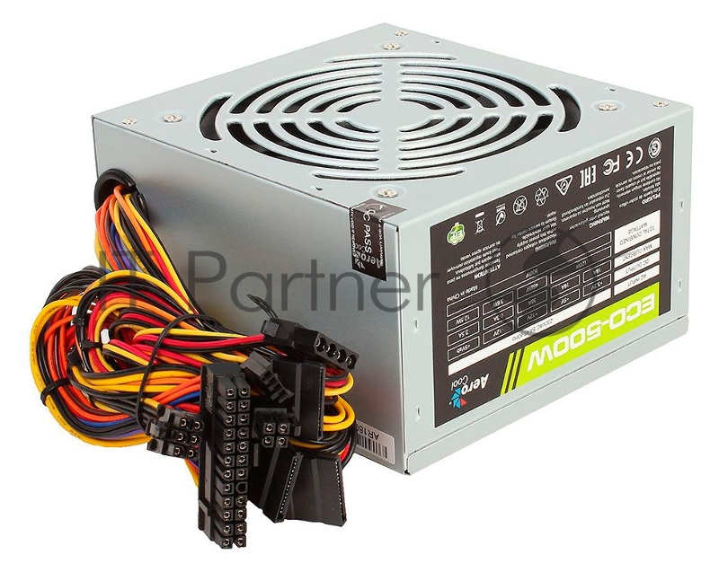 Блок питания Aerocool 500W Retail ECO-500W ATX v2.3 Haswell, fan 12cm, 400mm cable, power cord, 20+4P, 12V 4P, 1x PCI-E 6P, 3x SATA, 2x PATA, 1x FDD