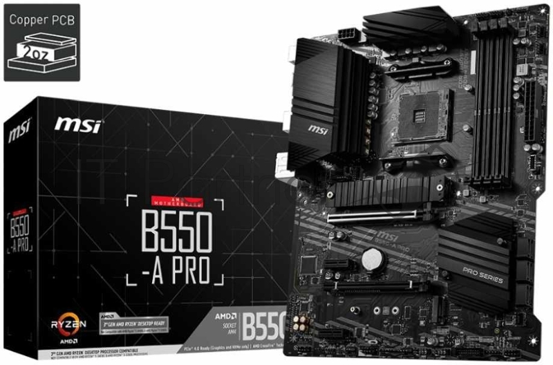 Материнская плата MSI B550-A PRO (AM4, 4xDDR4, 1xPCI-Ex16, 2xPCI-Ex1, USB3.2, 6xSATA III,2xM.2, DP, HDMI) ATX Retail