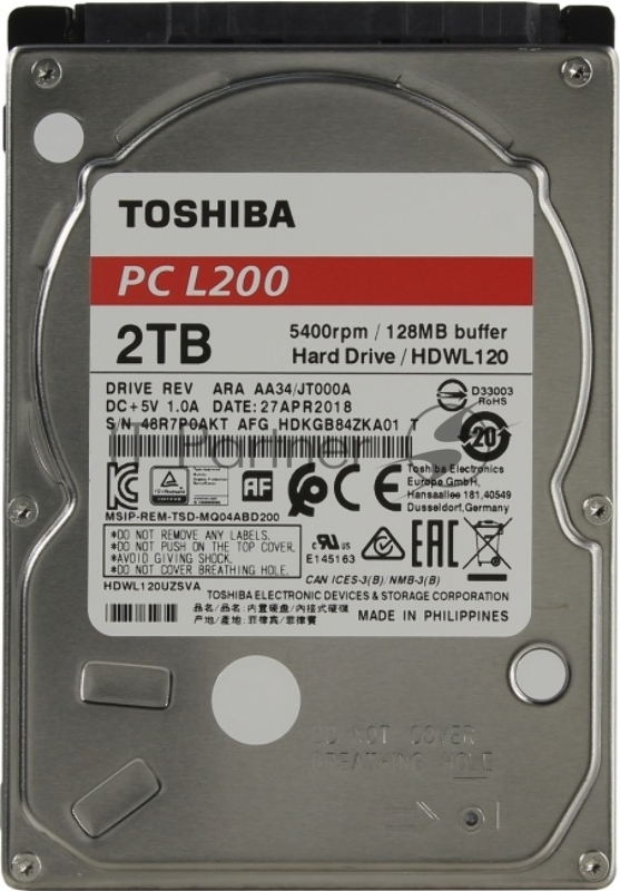 Жесткий диск TOSHIBA HDWL120UZSVA/HDKGB84ZKA01T L200 Mobile 2ТБ 2,5 5400RPM 128MB SATA-III