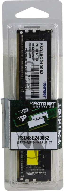 Модуль памяти Patriot DDR4 8Gb 2400MHz PSD48G240082 RTL PC4-19200 CL17 DIMM 288-pin 1.2В