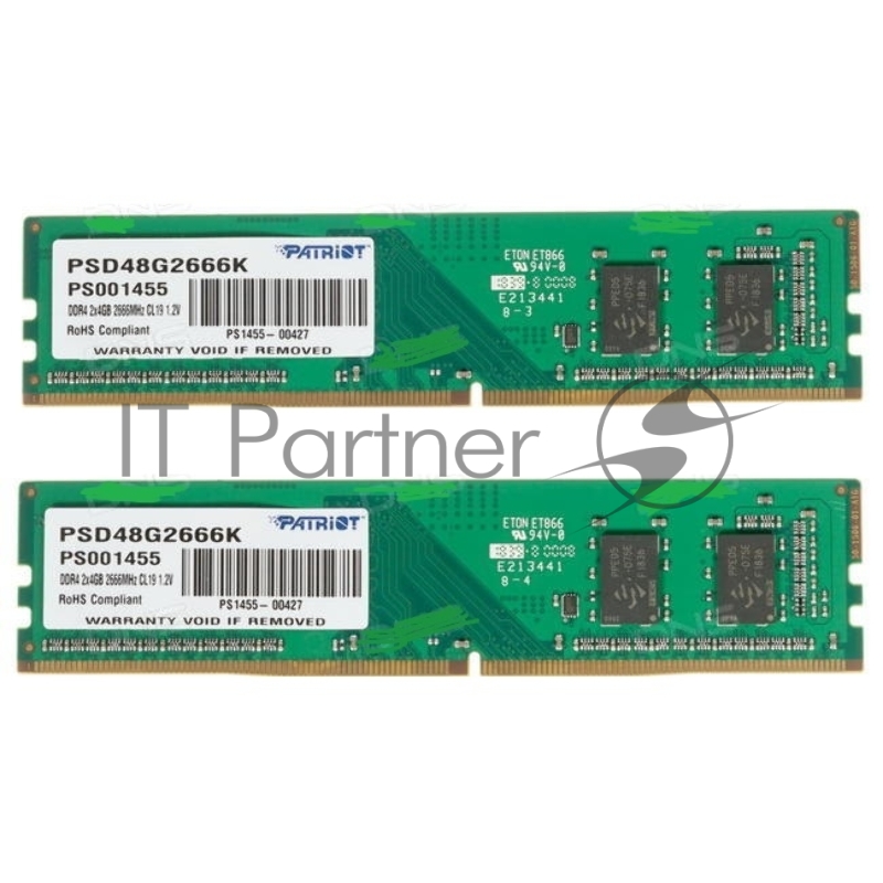 Модуль памяти Patriot Memory DDR 4 DIMM 8Gb (4Gbx2) PC21300, 2666Mhz, PATRIOT Signature (PSD48G2666K) (retail)