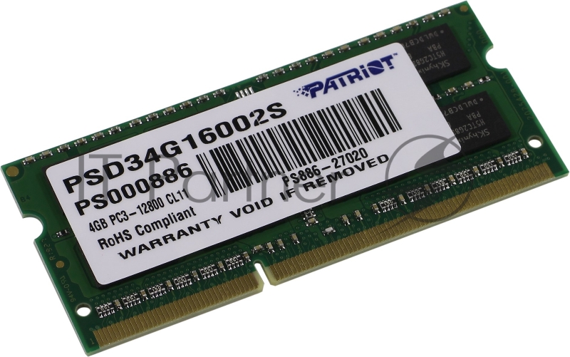 Модуль памяти Patriot SO-DIMM DDR3 4Gb 1600MHz PSD34G16002S RTL PC3-12800 CL11 204-pin 1.5В