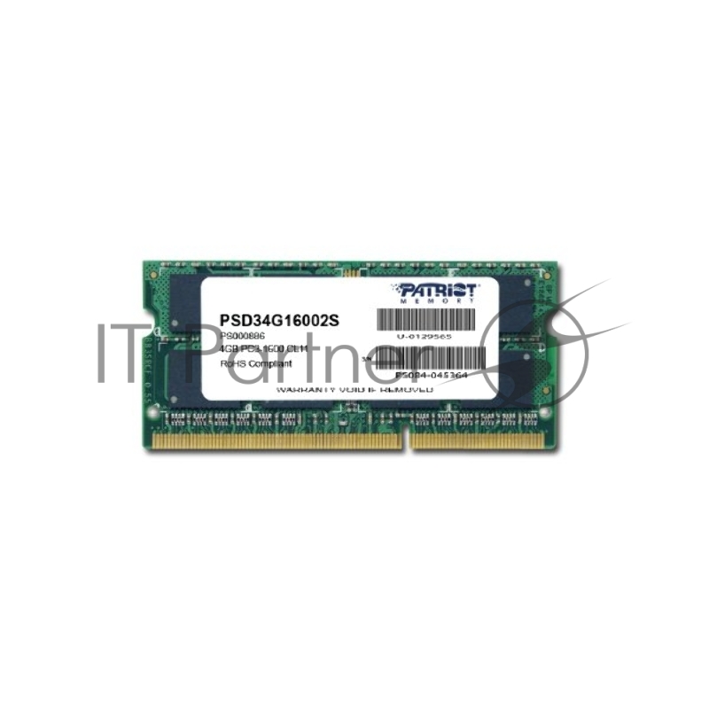 Модуль памяти Patriot SO-DIMM DDR3 4Gb 1600MHz PSD34G16002S RTL PC3-12800 CL11 204-pin 1.5В