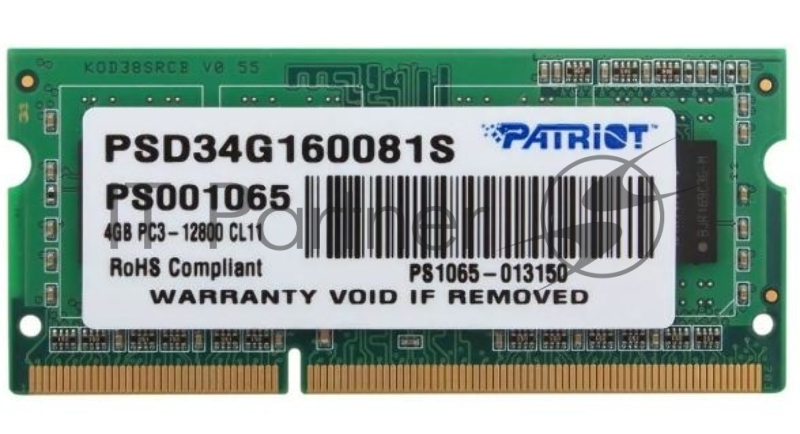 Модуль памяти Patriot SO-DIMM DDR3 4GB PC12800 SO PSD34G1600L2S PATRIOT