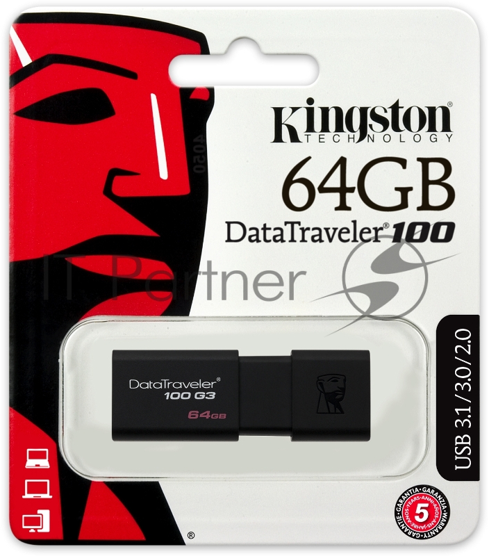 Флэш Диск Kingston 64Gb DT100G3/64Gb {USB3.0}USB Drive