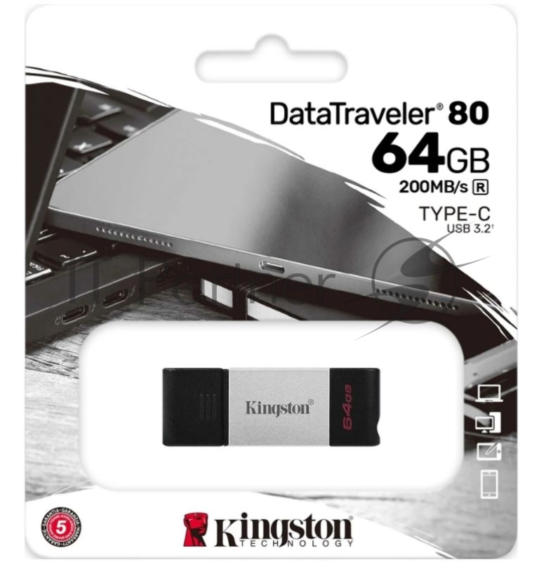 Накопитель KINGSTON DT80 64GB Flash USB 3.2 Gen 1, USB-C Storage