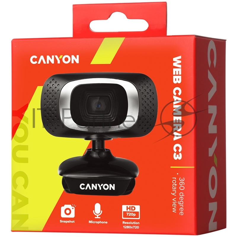 Цифровая камера Canyon CANYON C3 720P HD webcam with USB2.0. connector, 360° rotary view scope, 1.0Mega pixels, Resolution 1280*720, viewing angle 60°, cable length 2.0m, Black, 62.2x46.5x57.8mm, 0.074kg