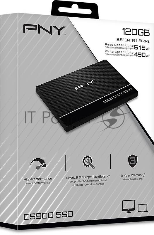 SSD накопитель PNY CS900 Series SATA-III 120Gb 2,5, TLC, R515/W490 Mb/s, MTBF 2M (Retail)