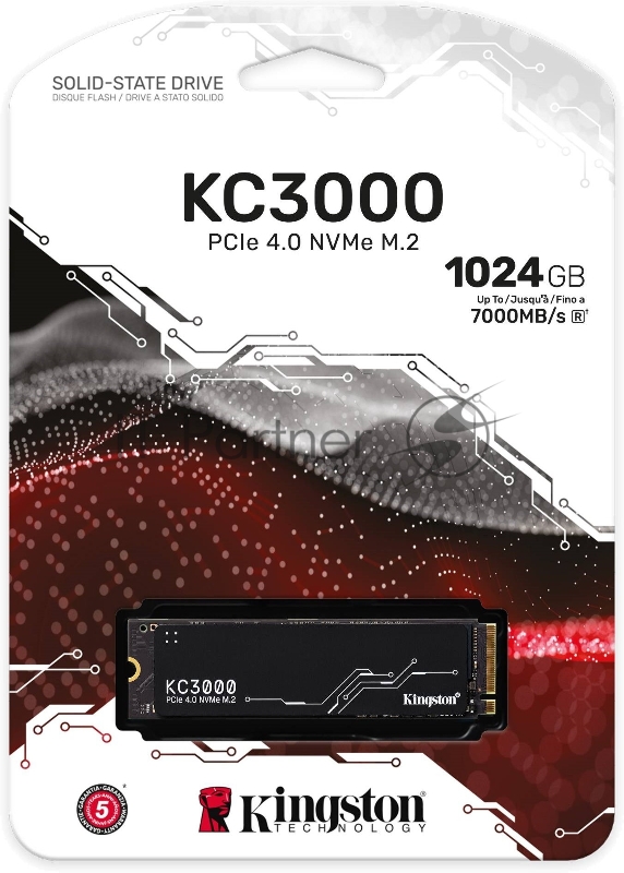 Накопитель SSD M.2 Kingston 1.0Tb KC3000 Series <SKC3000S/1024G> (PCI-E 4.0 x4, up to 7000/6000Mbs, 1000000 IOPS, 3D TLC, NVMe, 800TBW, Phison E18, 22х80mm, LP graphen heatsink)