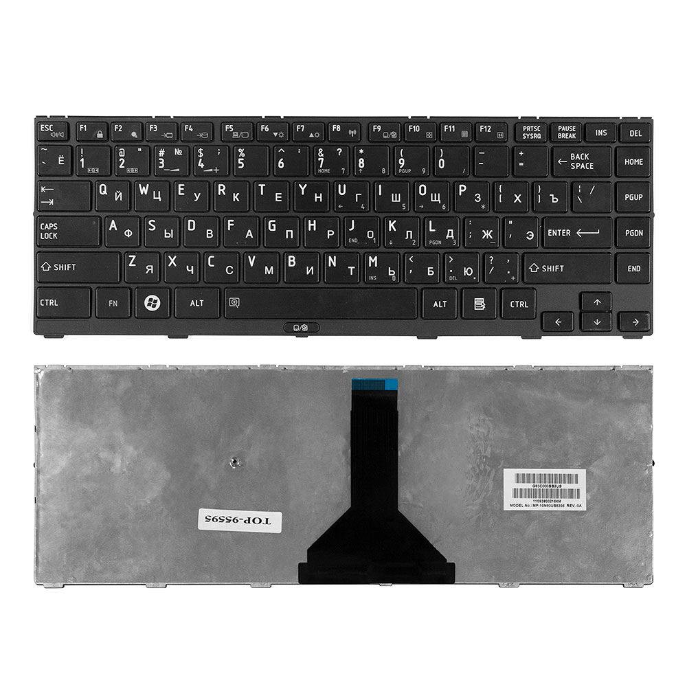 Клавиатура для ноутбука Toshiba Satellite R845 Series. Плоский Enter. Черная, с черной рамкой. MP-10N93US6356, MP-10N93SU-6356.