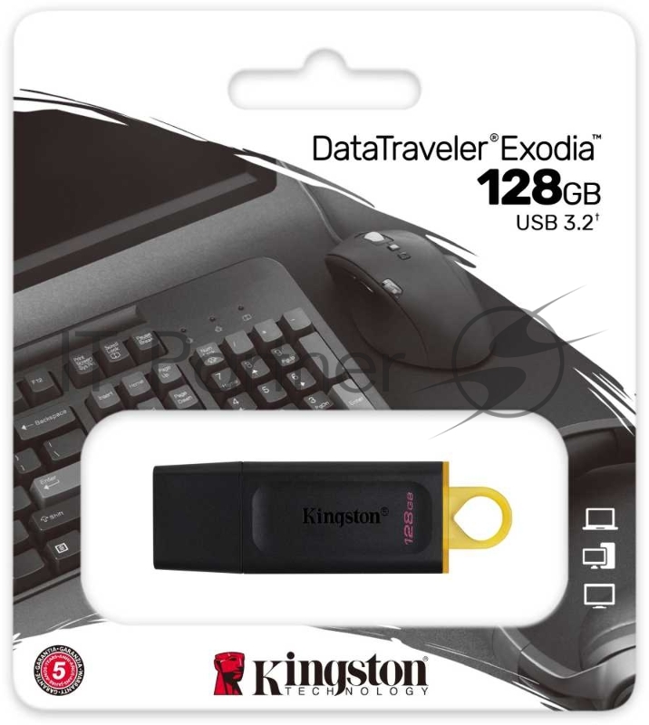 Накопитель флэш KINGSTON 128GB USB3.2 Gen1 DataTraveler Exodia (Black + Yellow)