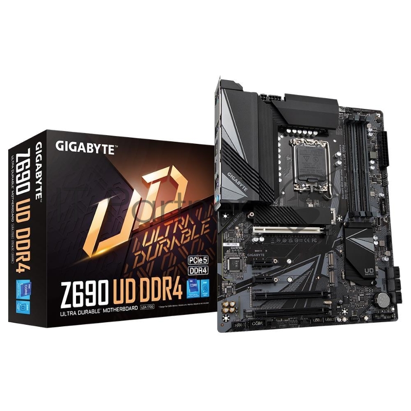 Материнская плата Gigabyte Z690 UD DDR4, Socket 1700, Intel Z690, 4xDDR4-3200, HDMI+DP, 3xPCI-Ex16, 2xPCI-Ex1, 6xSATA3(RAID 0/1/5/10), 3xM.2, 8Ch Audio, 2,5GbLan, (4+4)xUSB2.0, (5+2)xUSB3.2, (1+1)xUSB3.2 Type-C, 1xPS/2, ATX, RTL